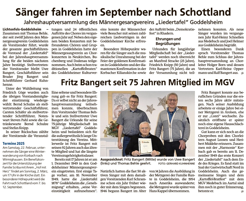 JHV 2025 und Ehrung Fritz Bangert